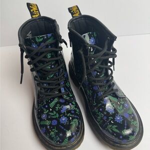 Dr. Martens 1460J Mystic Garden Floral Patent Lace Up Boots Zip Side Youth US 2